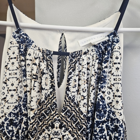 London Times Boho Maxi Dress Sleeveless Size 12 Blue / Black/ White - Picture 6 of 9